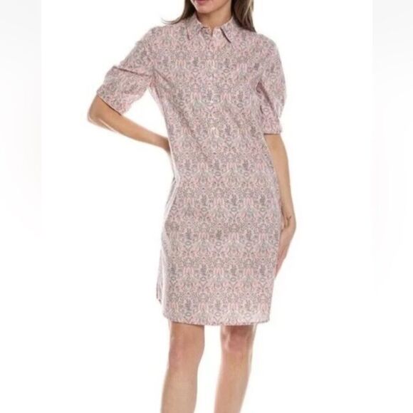 J McLaughlin Arissa Dress Womens XS Pink Floral Bird Print Popover Midi Pockets - Picture 1 of 12